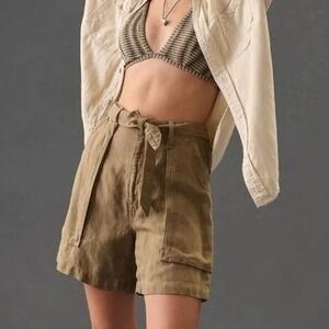 MOTHER The Chute Paperbag Shorts‎ Olive Green High Waist Tie Belt Womens 26